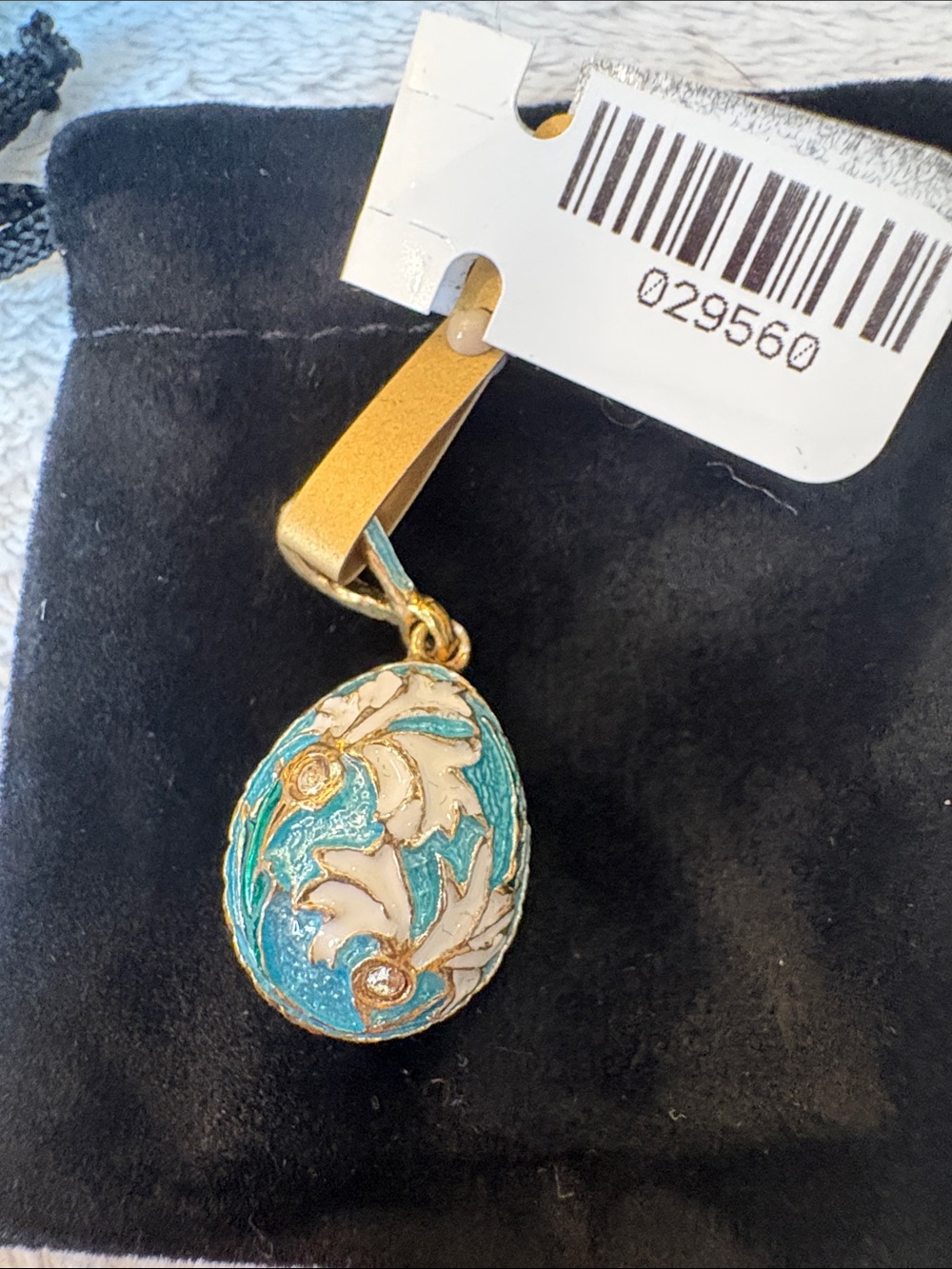 Faberge Turquoise & Cream Enamel Floral Egg Pendant Charm NWT
